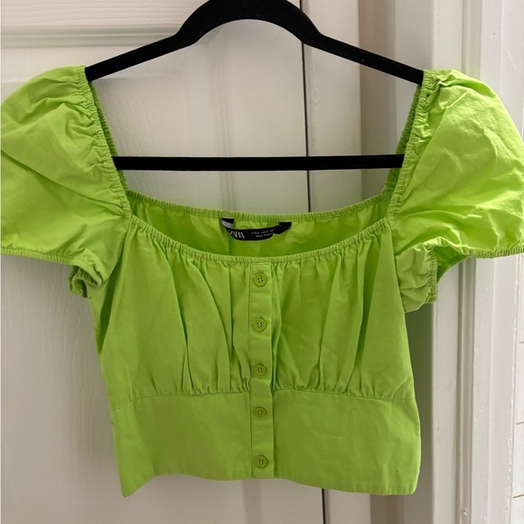Zara Lime Green Puff Sleeve Top - Picture 1 of 5